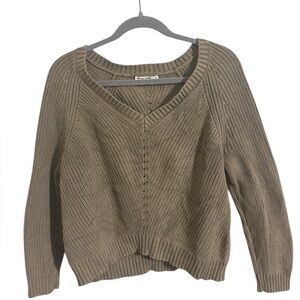 Marine Layer Tan V-Neck Cropped Sweater Medium